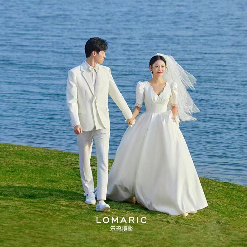 大码轻婚纱简约加肥加大胖MM新娘孕妇高腰遮肚显瘦订婚出门纱拖尾
