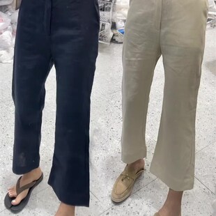 2024夏季薄款九分棉麻裤女大码高腰宽松休闲裤胖mm显瘦微喇叭裤子