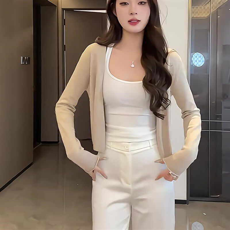 2024早秋新款针织开衫外搭女薄款小个子慵懒风软糯毛衣外套女春秋