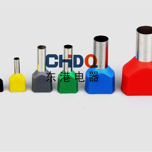 TE1008双线管型预绝缘端子 冷压接线端头 两根线并头接线铜鼻子