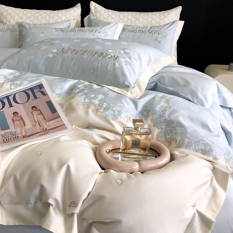轻奢风全棉床单四件套100支z双股澳棉刺绣提花被套1.8床上用品