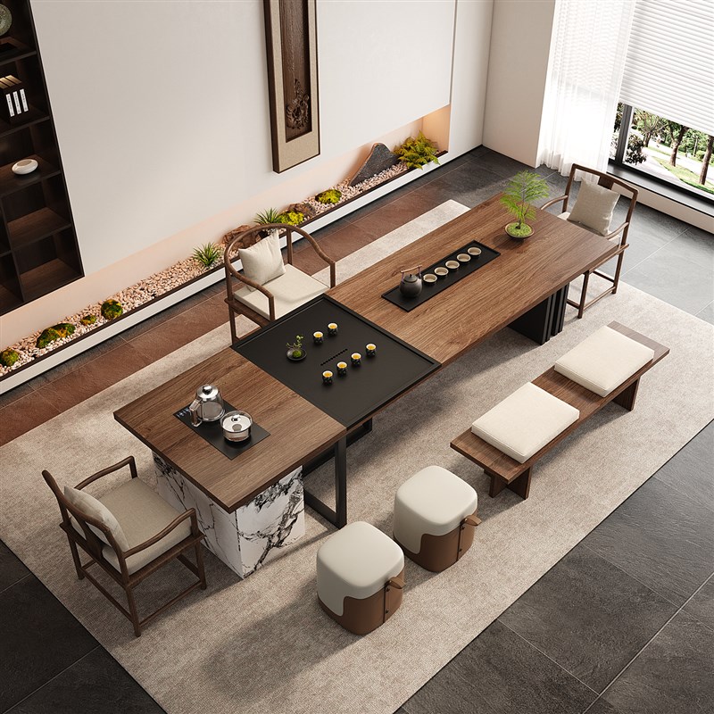 办公室大型实木大板茶桌椅A组合岛台简约接待泡茶台高级感