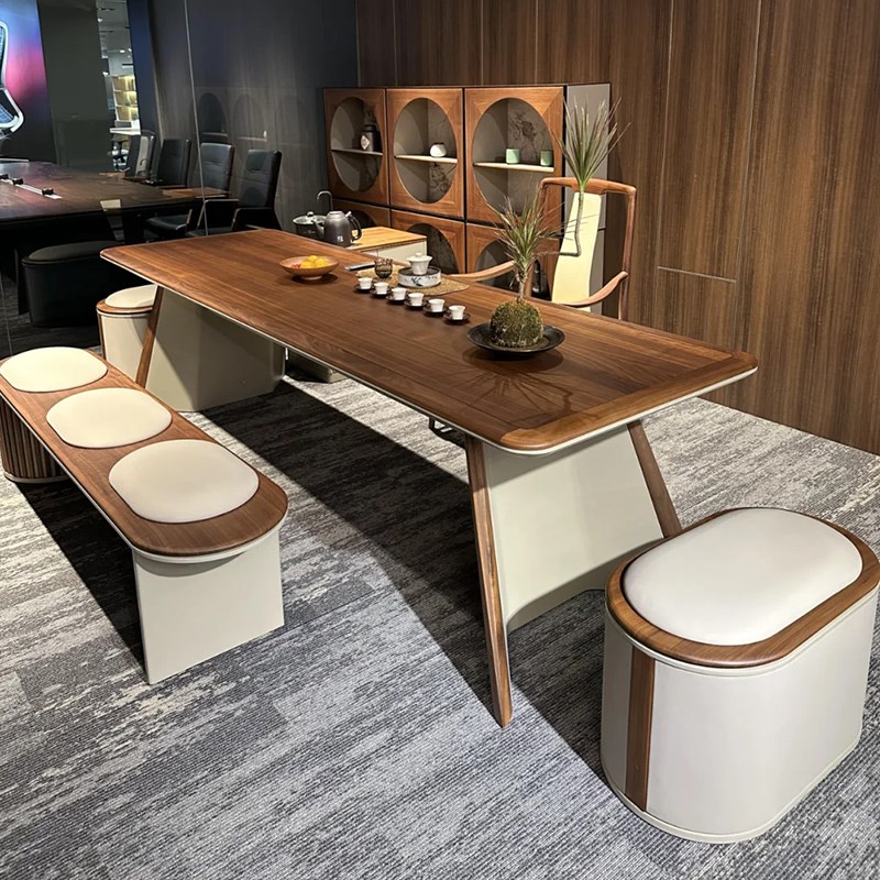 新中式实木茶桌椅组合高s端简约黑胡桃木办公室茶台茶室泡茶桌