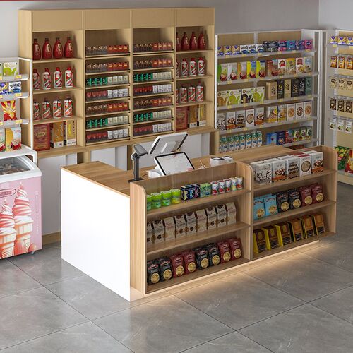 吧台超市收银台店铺小型柜台展示架多层储物前台便利店.商用接待