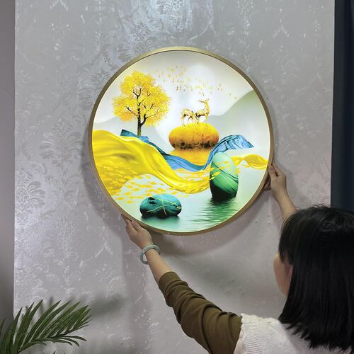 壁灯装饰画免布h线客厅楼梯新中式2024新款圆形插电式卧室玄关墙
