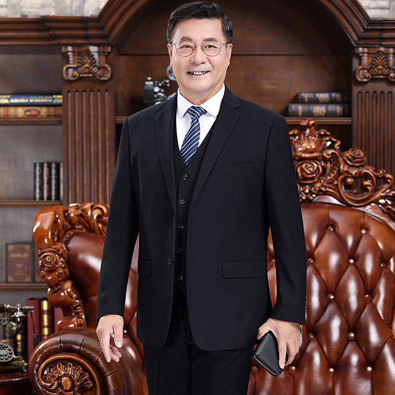 结婚中老年人爸爸西装男套装婚礼英伦风父亲成套中年男士西服秋季