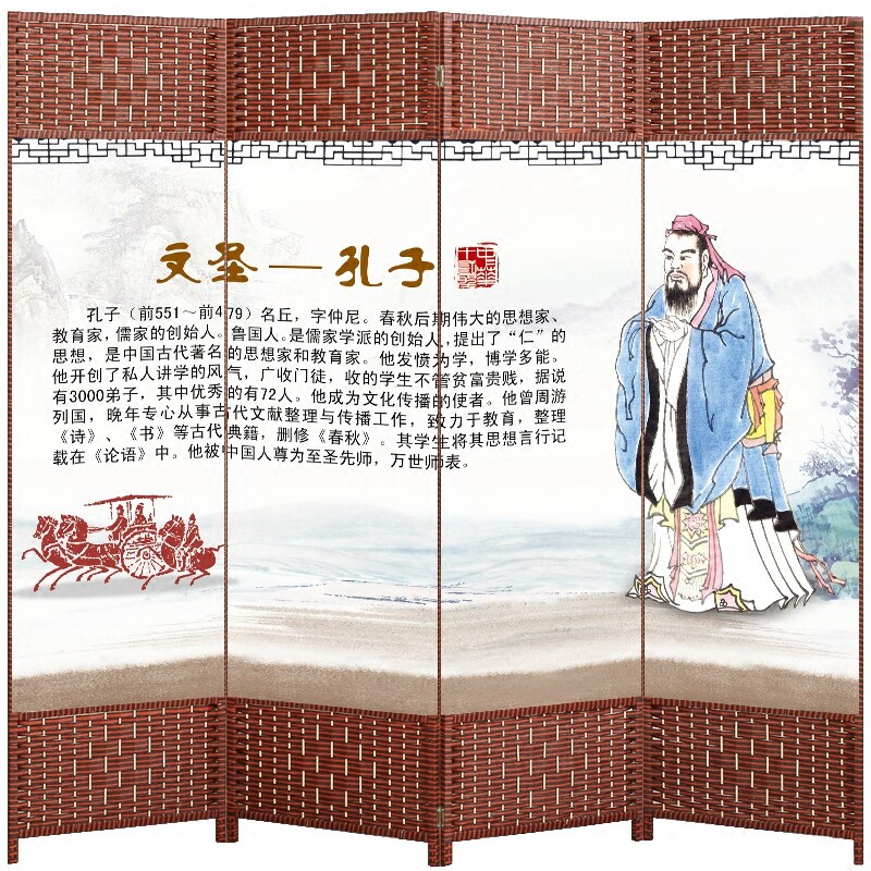 中式仿古屏风折屏隔断墙客v厅省空间移动简易实木双面折叠布艺伸