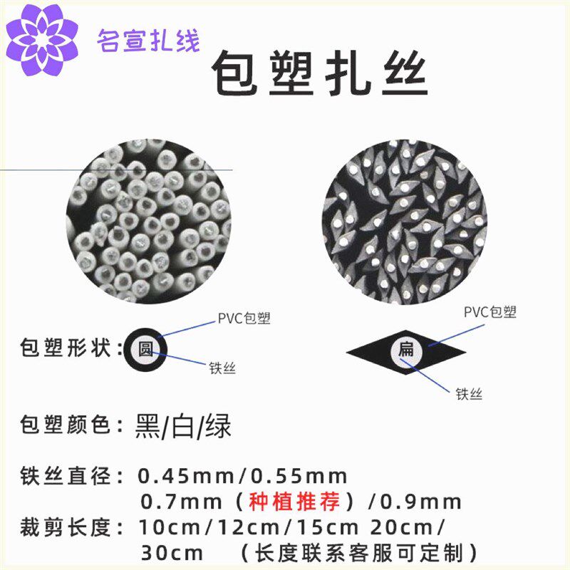 葡萄绑扎丝条园艺扎丝电器线材捆绑电镀锌扎丝R扎丝绑丝包塑铁丝