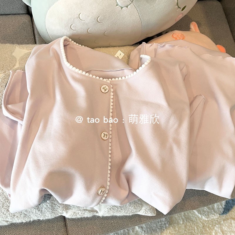 圆领紫色睡衣女款春秋冬季磨毛德绒加厚长袖套装休闲可外穿家居服