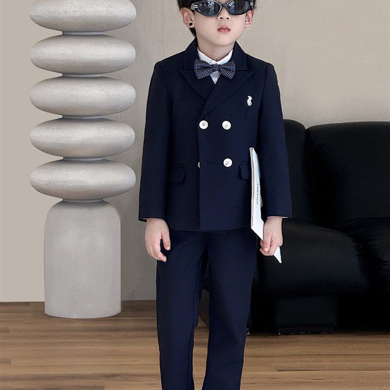 男童秋冬加厚礼服儿童西装套装帅气男宝宝生日花童主持人加绒西服