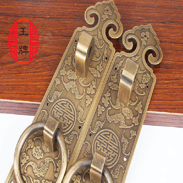 免打孔中式仿古纯铜实木s门大门铜把手古典刻花花格门屏风门大拉