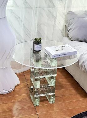 高透明亚克力板圆桌玻璃砖茶几沙发角几客厅边几卧室DIZY圆形桌面