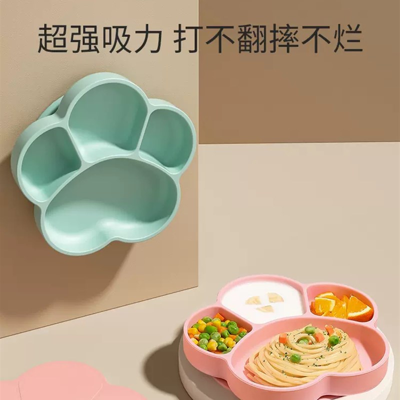 宝宝餐盘儿童餐具l套装学吃饭训练勺吸盘一体式分格婴儿硅胶吸管