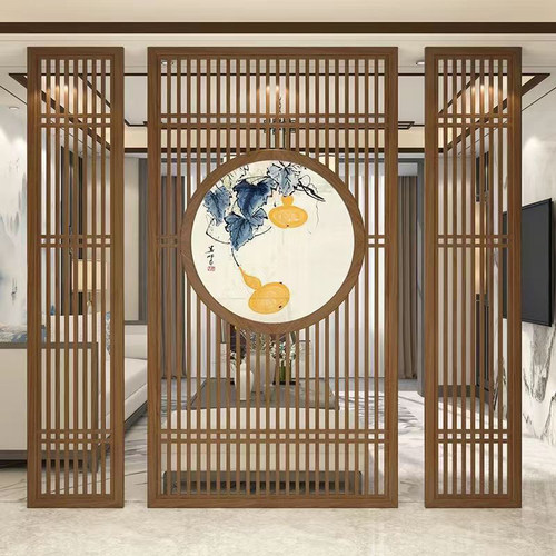 定制多层实木免漆护墙板背景墙客厅电视沙发墙P新中式装饰屏风花
