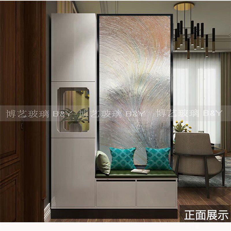简约艺术b玻璃屏风玄关隔断移门客厅玄关超白玻璃定制卫生间雕刻图片