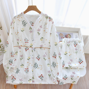 纱布月子服纯棉3月份4孕妇睡衣春夏款产后薄款喂奶哺乳衣家居套装