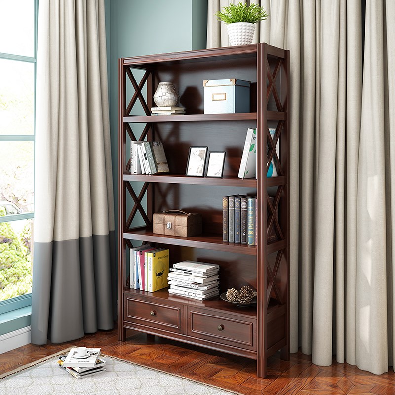 美式实木书柜欧式客厅简约落地书架E儿童小书橱多层置物架储物柜