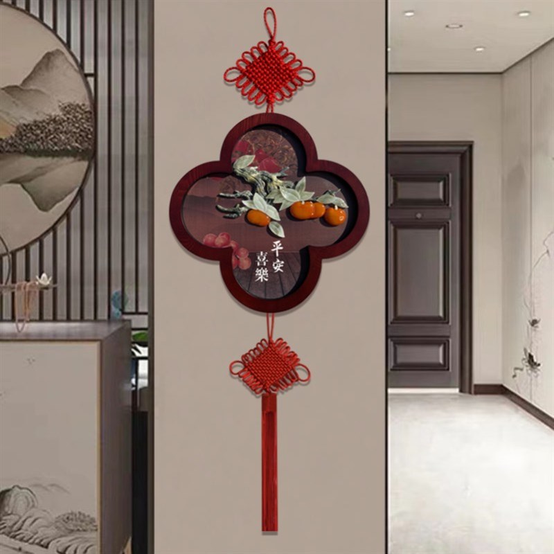 新中式背景墙福字中国结装饰画玉雕画入户玄关R挂画电视客厅挂件