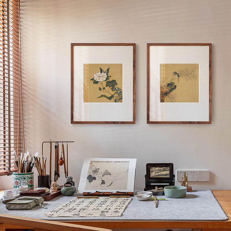 陈洪绶工笔花鸟新中式书房挂画卧室办公室M茶室样板间古典水墨挂