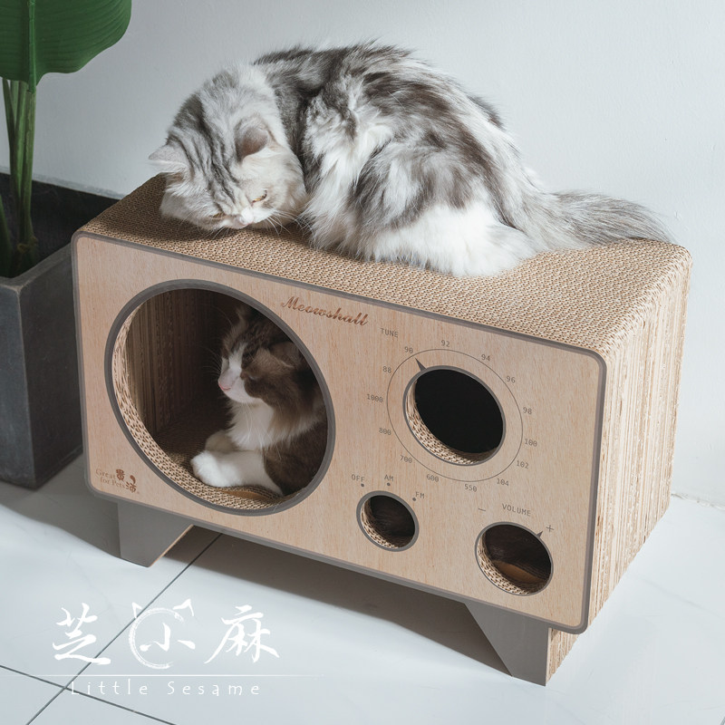 芝小麻 美式收音机瓦楞纸猫窝猫抓盆磨爪器大P号猫咪猫玩具猫抓板