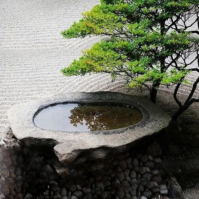 石雕水景黑山石水钵天然日式w流水石钵喷泉涌泉造景庭院流水盆摆1