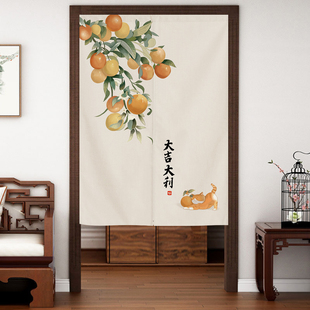 门帘家用免打孔魔术贴布艺遮挡中式隔F断帘半帘厕所门口挂帘伸缩