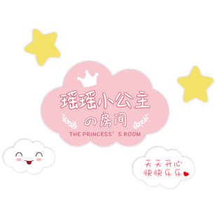 女孩房间门牌儿童房小公主卧室房C门学习励志装 饰立体墙贴遮丑门