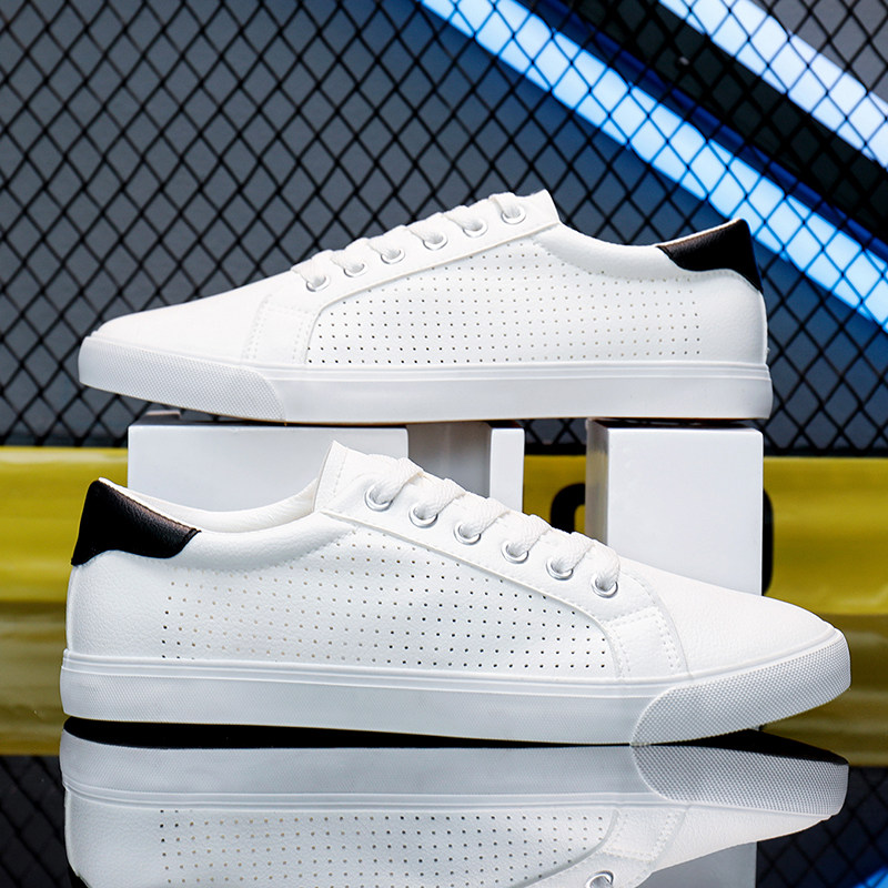 小白鞋男款d夏季镂空透气薄款鞋子打孔网面休闲皮鞋男生纯白色板