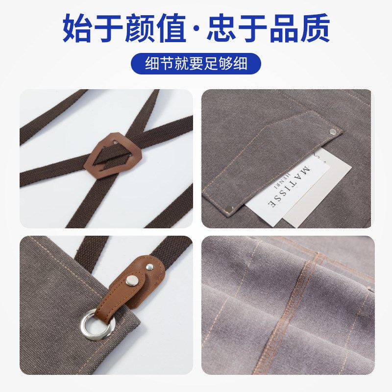 水洗棉帆布围裙定制工作q服印logo夏季奶茶店水果摊活动文化衫工