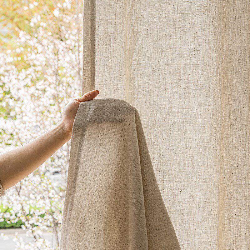 日式侘寂风天h然纯亚麻透光不透人无甲醛卧室阳台飘窗原木风窗帘