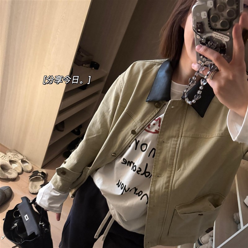 自穿炒鸡帅25早春穿搭ootd刚需叠搭buff神器拼皮翻领工装风衣外套