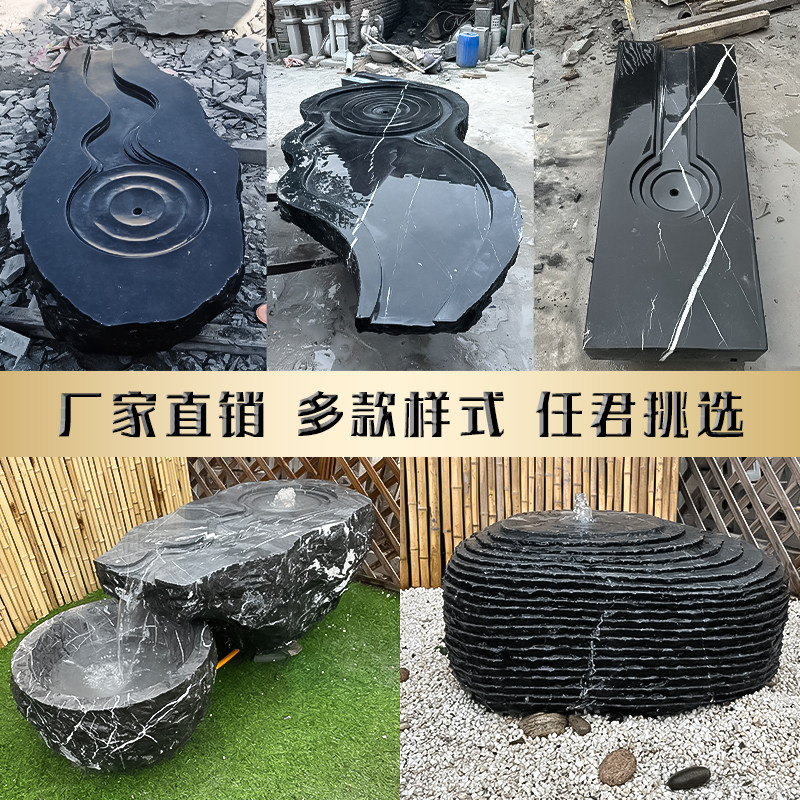 石雕水景黑山石水钵天然日式流水石钵喷泉涌泉造景庭Y院流水盆摆