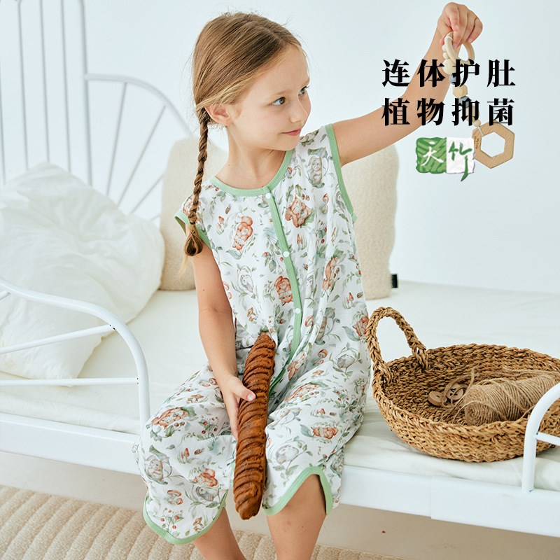 夏季竹纤维Af类薄款竹棉纱布护肚无袖儿童宝宝婴儿空调房睡裙睡袋