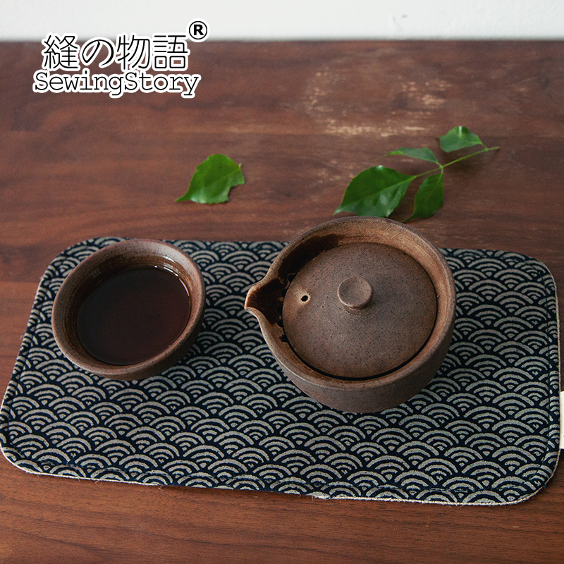 缝物语和风日式和风蓝色棉麻加z厚文艺布艺茶席茶垫餐垫手工制拍