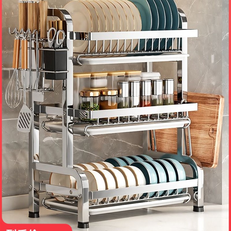 304不锈钢厨房置物架碗碟碗盘收纳架沥J水架家用放碗架碗筷收纳盒