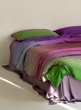 空灵琉璃高级紫色渐变夏季w兰精天丝四件套裸睡凉感丝滑被套床