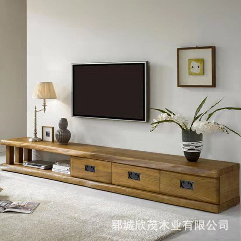 实木自然边电视柜中式做旧榆木茶几组合客厅储物地柜家居装饰柜