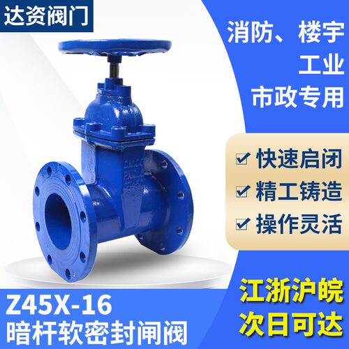 Z45X弹性座封软密封自来水闸阀DN80 100 150 200球墨铸铁暗杆法兰