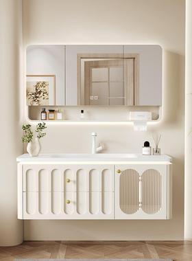 法式合新款浴柜组圆角室一体盆橡54974木洗漱台陶瓷台一体盆洗手