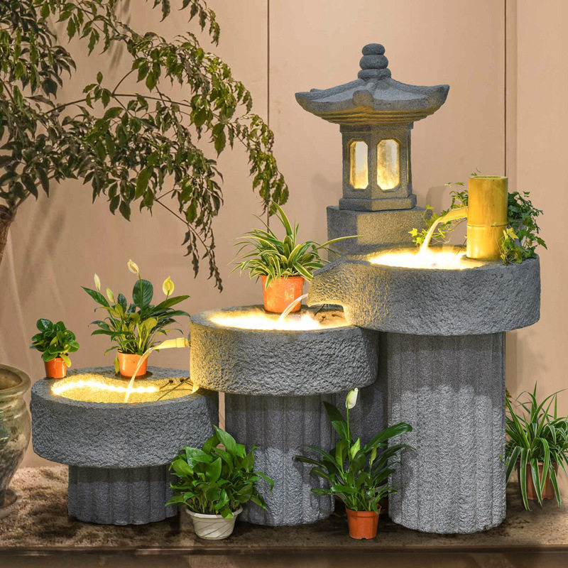 田园庭院造景循环鱼池流水摆件