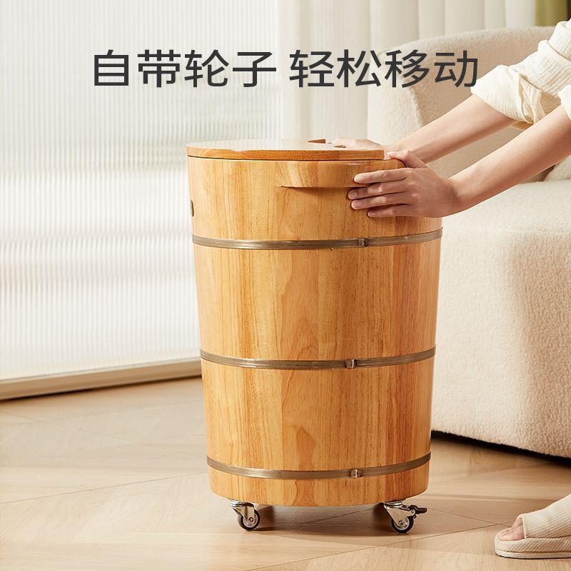 橡胶木泡脚桶过小厂家直供腿带木桶排水洗脚足浴盆用家轮子加高深