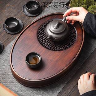 家用色储水式茶盘椭形圆茶托盘家居百搭茶台胡桃崇鲁1盛水盘