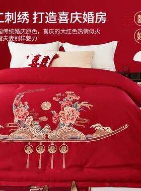 60支蚕丝被婚llrh-60庆四件嫁套结床上用品四婚件套陪红喜被子棉