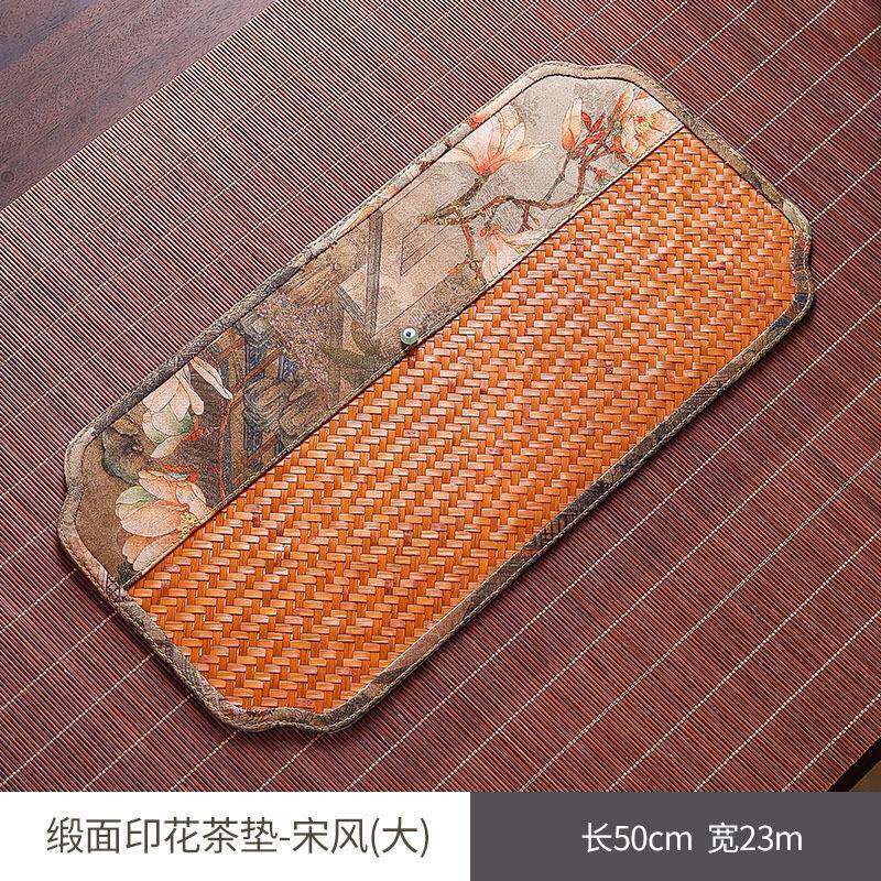 新手工创中式AL739545竹编缎面意席印花茶道茶桌旗布竹制多样式茶