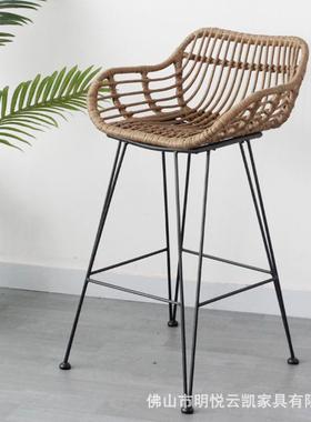 户外意网吧台椅酒创吧高椅藤编靠背红61066休闲椅藤椅脚高吧椅设