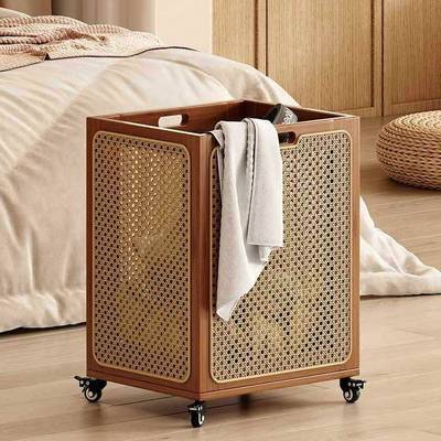 藤编脏篓用家带盖收纳篮高颜卫生F99J6TT9大间脏衣篮容衣量带轮衣
