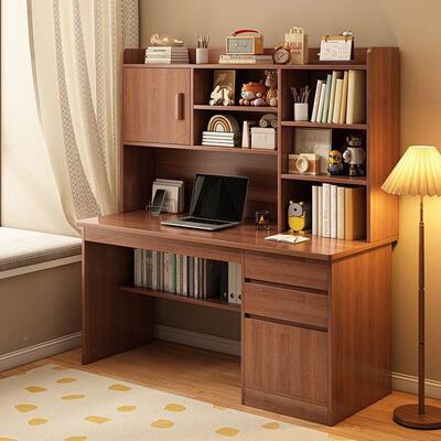 实木芯台书桌中学生用学习写字卧室书架KFA一桌子书柜靠墙电家脑