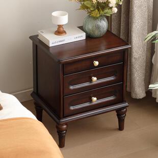 实木床柜三家用卧室美式中古风抽屉床边侧边储物柜小头型收96321