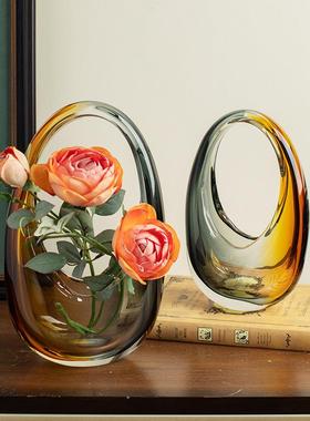 欧式轻奢焦糖琥珀1渐变提包花琉璃手工餐桌瓶视柜电居厚重玻璃家