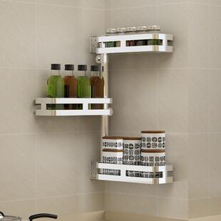 料30不锈钢厨房置物架卫生间转角架子壁旋4转方型旋转调挂味调架